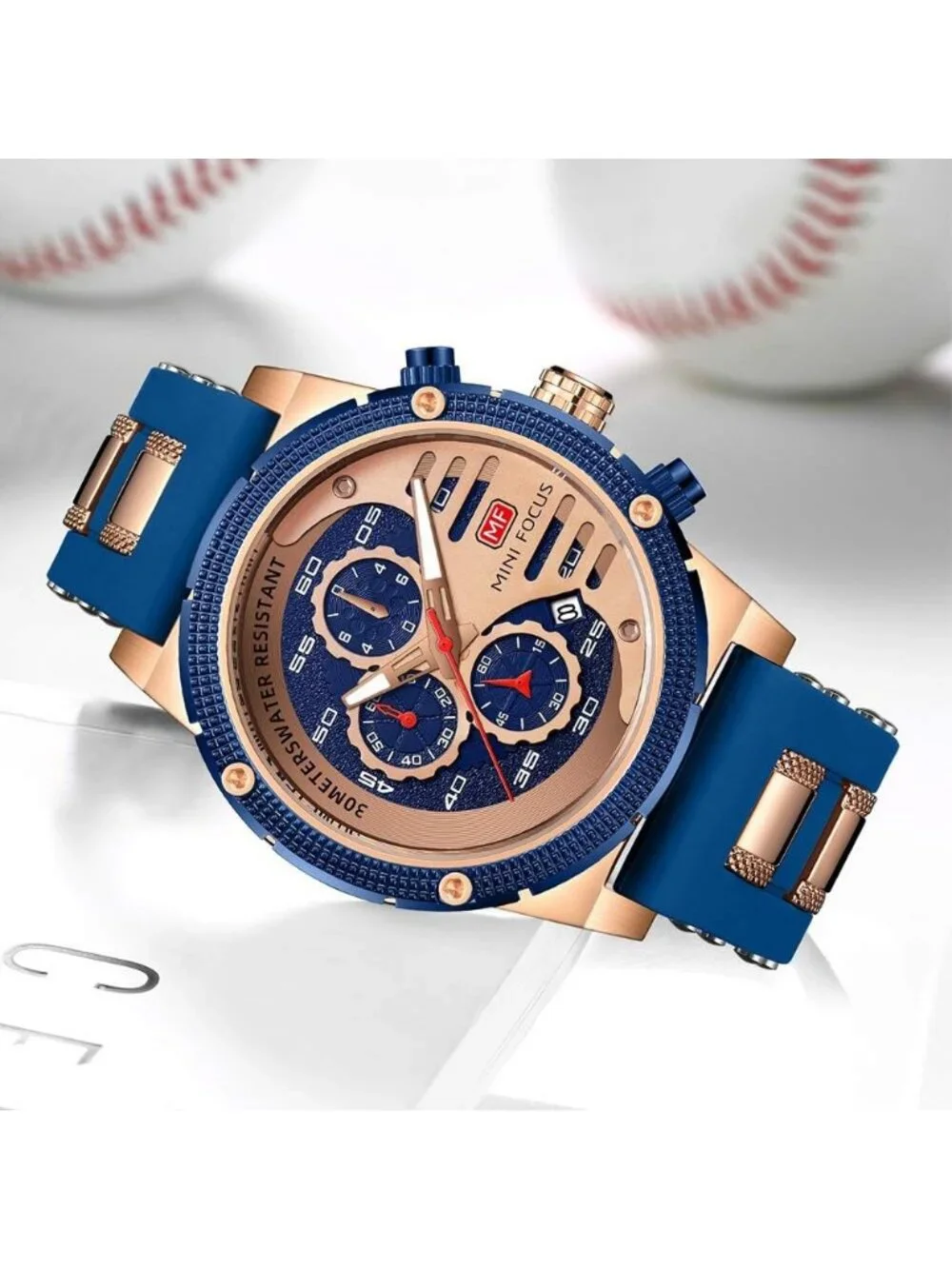Men's Rose Blue Chronograph Waterproof Sport Military Analog Quartz Wrist Watch